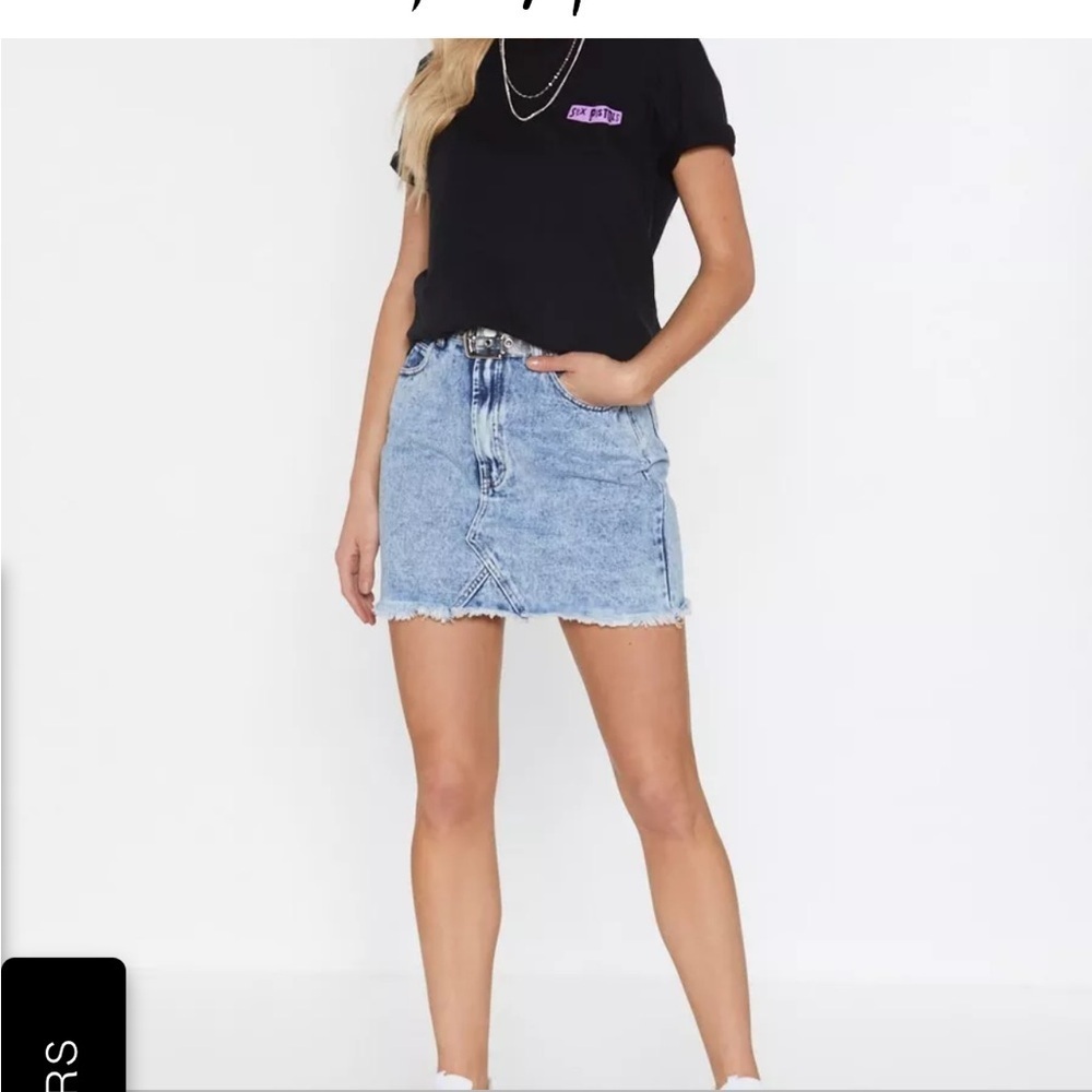 Nasty Gal Collection Wash Me Work Denim Mini Skirt light wash size 10